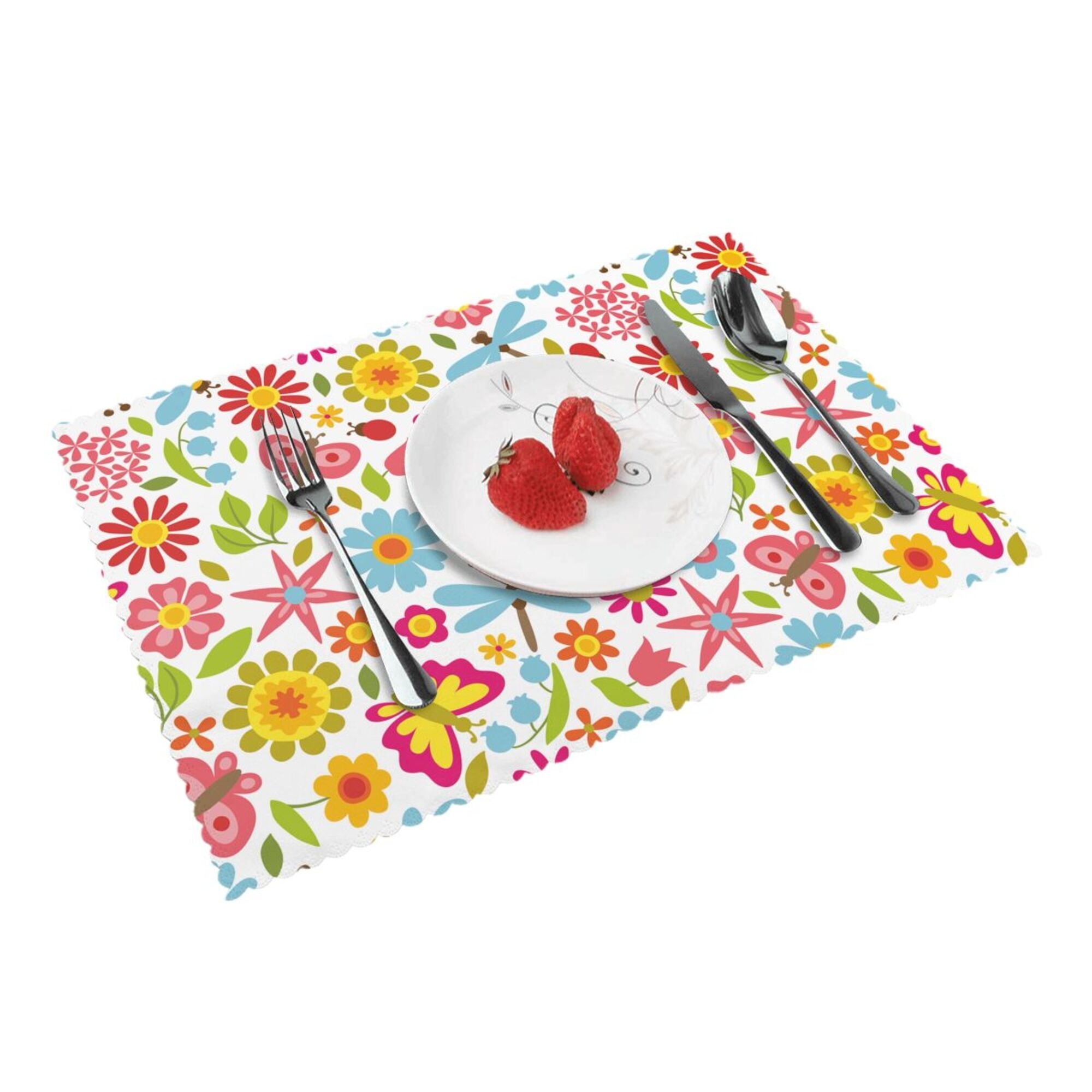 Home Dragonfly And Butterfly Flower Pattern Placemats Set Of 4 Washable