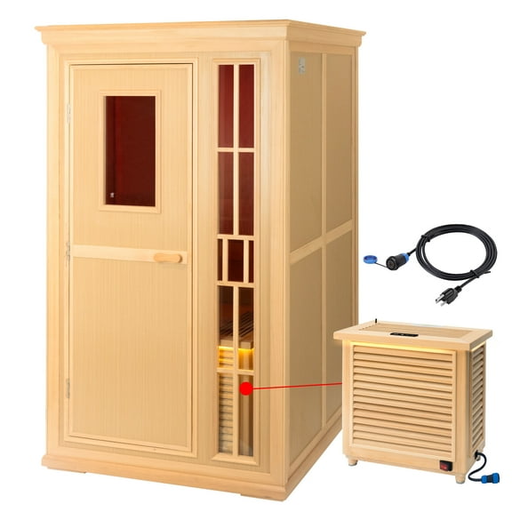 Home Dry Sauna Room 1 Person, 1000W Heater Indoor Hemlock Wood,LED Lights, Bluetooth, Easy Assembly, Fast Heating, Size: 39.8 x 37.8 x 65.7 inches