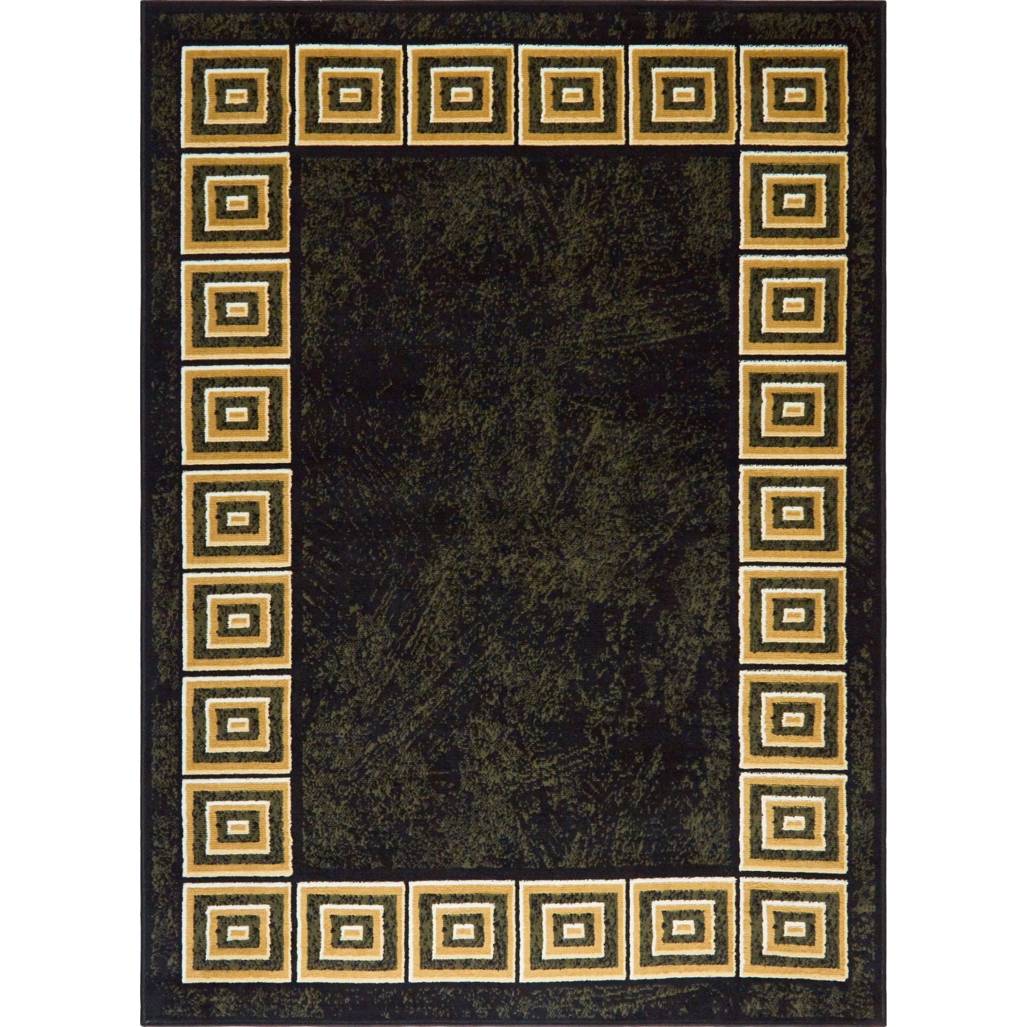 Black Geometric Memory Foam Stain-Resistant Area Rug