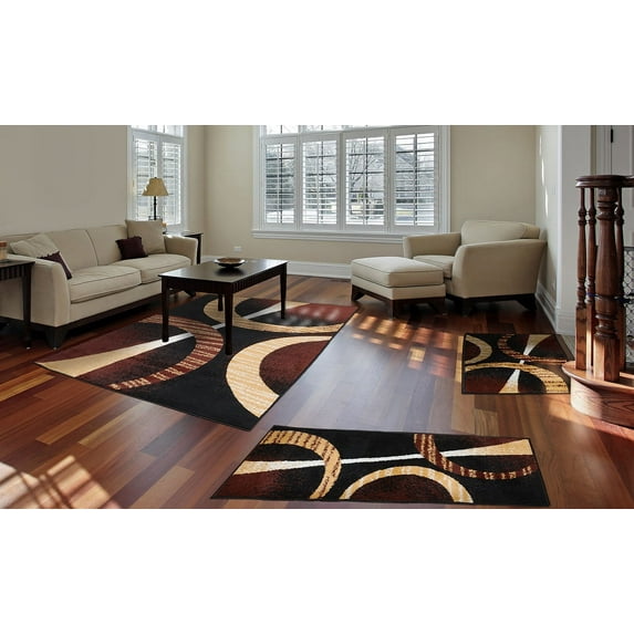 Home Dynamix Area Rugs: Ariana Rug: 5194 Modern Geometric Rings Ebony: 3 Piece Set