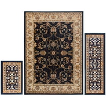 Home Dynamix Ariana Badah Oriental Damask Border Area Rug, Black/Ivory, 3-Piece Set