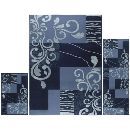 Home Dynamix Ariana Galil Contemporary Floral Vine Area Rug, Blue/Navy Blue, 3-Piece Set