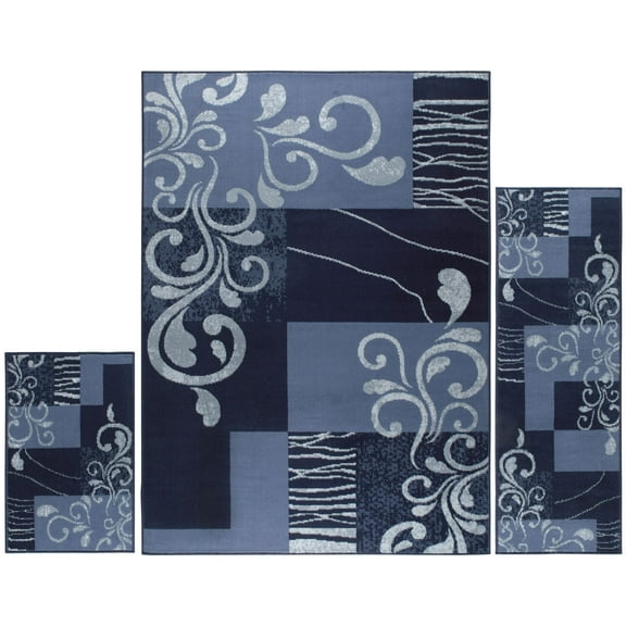Home Dynamix Ariana Galil Contemporary Floral Vine Area Rug, Blue/Navy Blue, 3-Piece Set