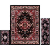 Home Dynamix Ariana Ksara Traditional Medallion Border Area Rug, Black/Red, 3-Piece Set
