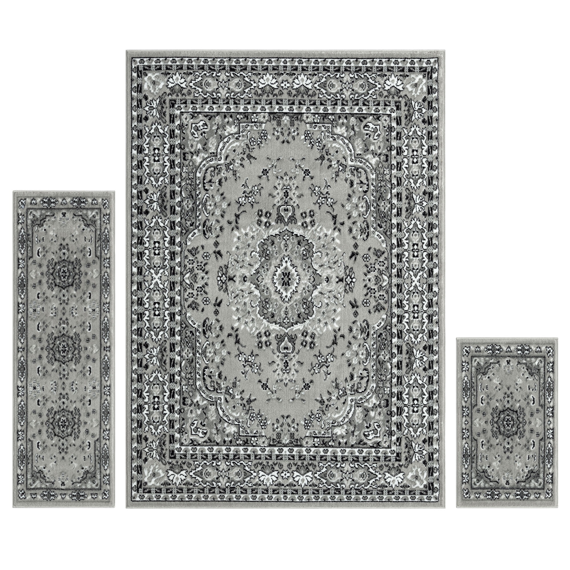 Gray and Black Tufted Reversible Synthetic Area Rug Set