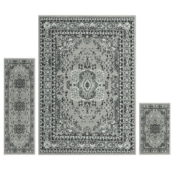 Home Dynamix Ariana Ksara Traditional Medallion Border Area Rug, Grey/Black, 3-Piece Set