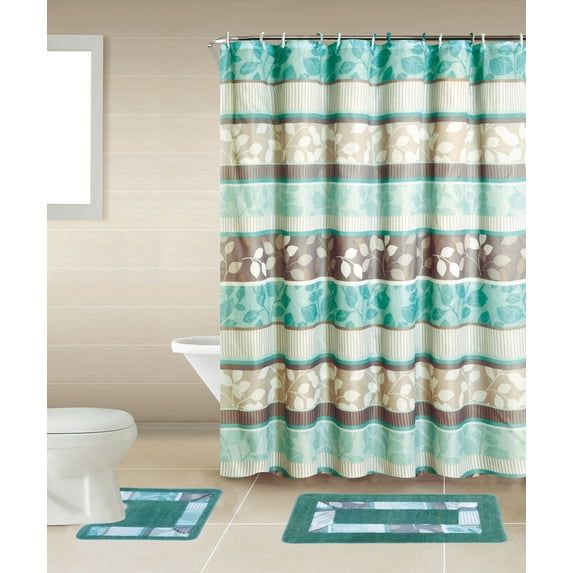 Home Dynamix Bath Boutique Shower Curtain and Bath Rug Set: BQ06 Zen Turquoise