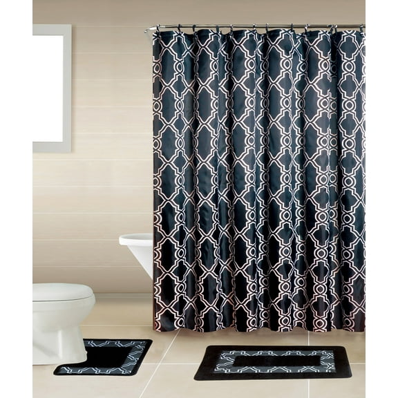 Home Dynamix Bath Boutique Shower Curtain and Bath Rug Set: BQ08 Trellis II Black