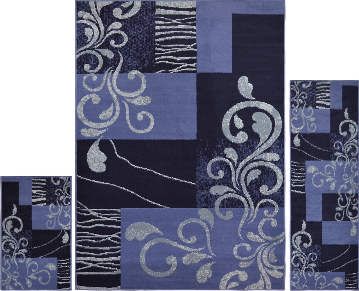 Home Dynamix Black Blue Transitional Vines 3PC Rug Set - Area Rug (5' x ...