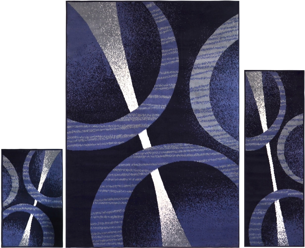 Home Dynamix 3PC Rug Set - Blue Modern Rings, Geometric Stripes, Area ...