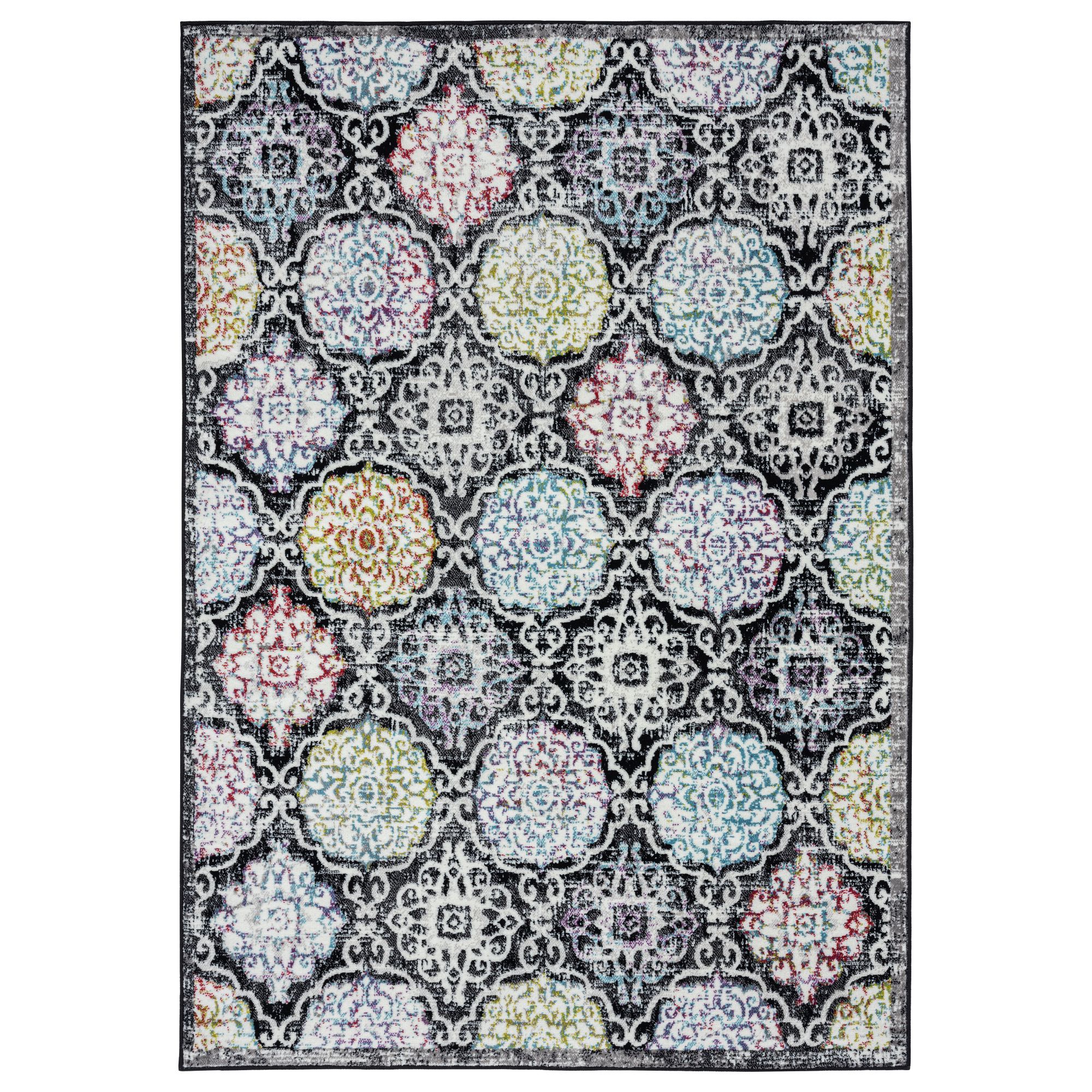 Home Dynamix Boho Andorra Transitional Damask Area Rug, Black/Pink, 5'2