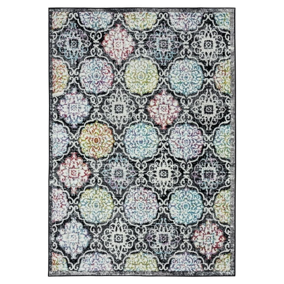 Home Dynamix Boho Andorra Transitional Damask Area Rug, Black/Pink, 5'2"x7'2"