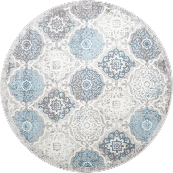 Home Dynamix Boho Andorra Transitional Damask Area Rug, Gray/Blue, 5' 2" Round