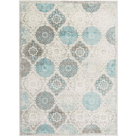 Home Dynamix Boho Andorra Transitional Damask Area Rug, Gray/Blue, 9' 2" x 12' 5" Rectangle