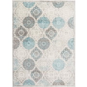Home Dynamix Boho Andorra Transitional Damask Area Rug, Gray/Blue, 9 2" x 12 5" Rectangle