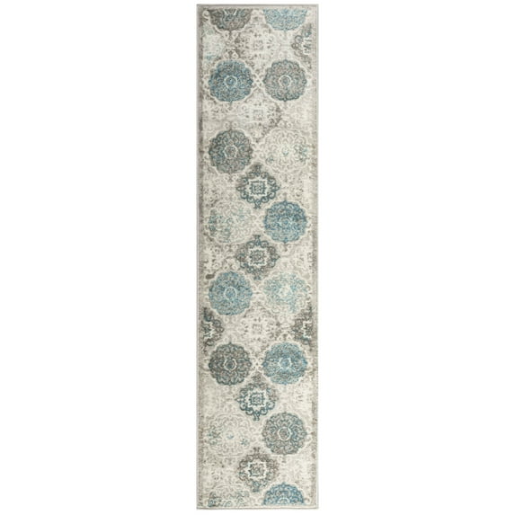 Home Dynamix Boho Andorra Transitional Damask Area Rug, Grey/Blue, 1'6"x7'2"