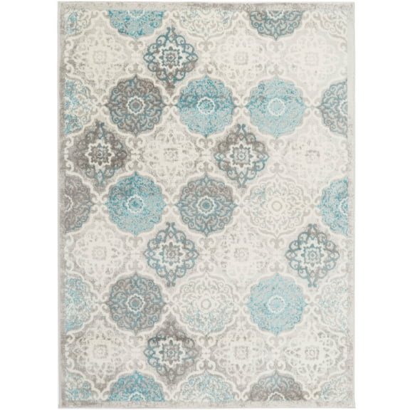 Home Dynamix Boho Andorra Transitional Damask Area Rug, Grey/Blue, 3'3"x5'2"