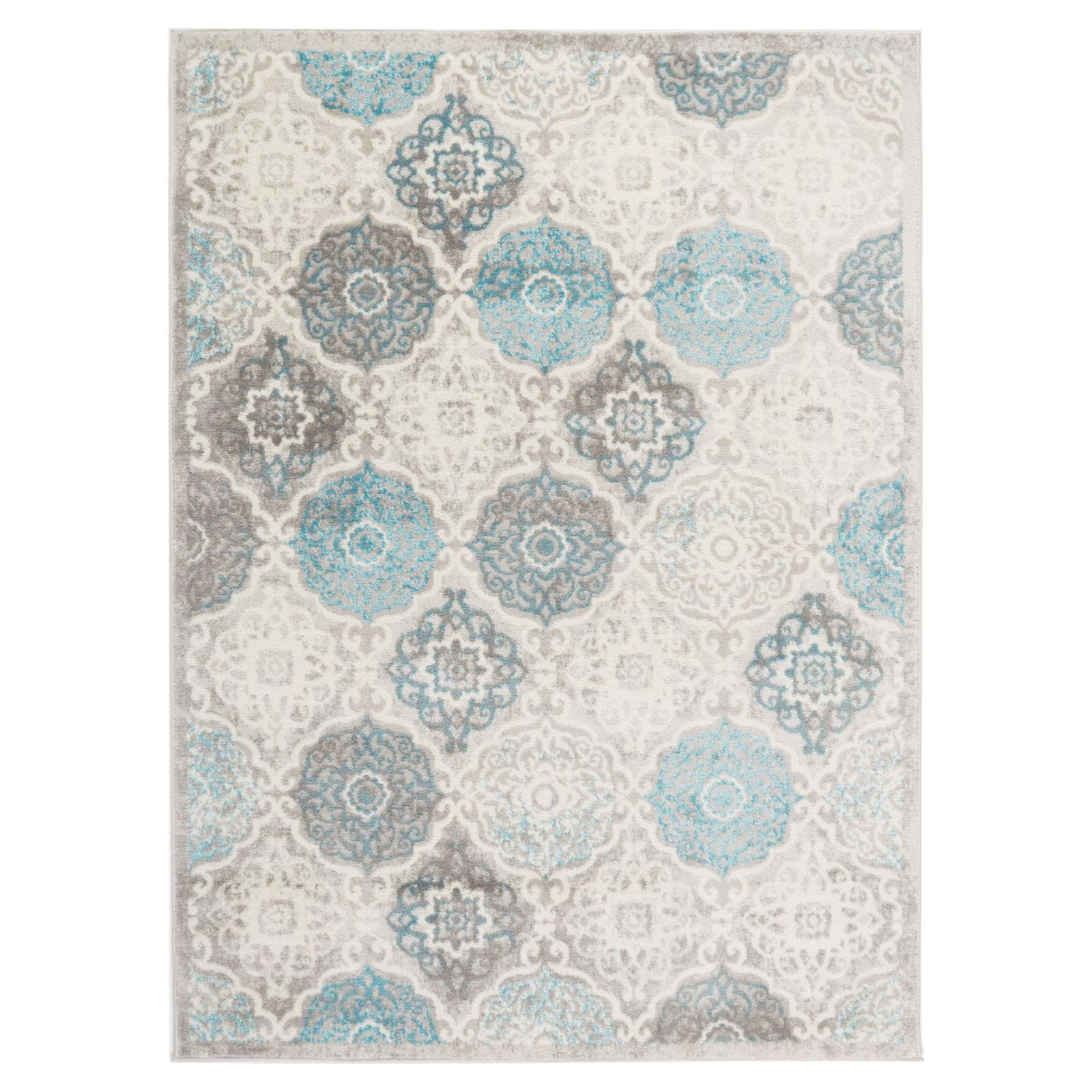 Grey and Blue Medallion Synthetic Reversible Area Rug
