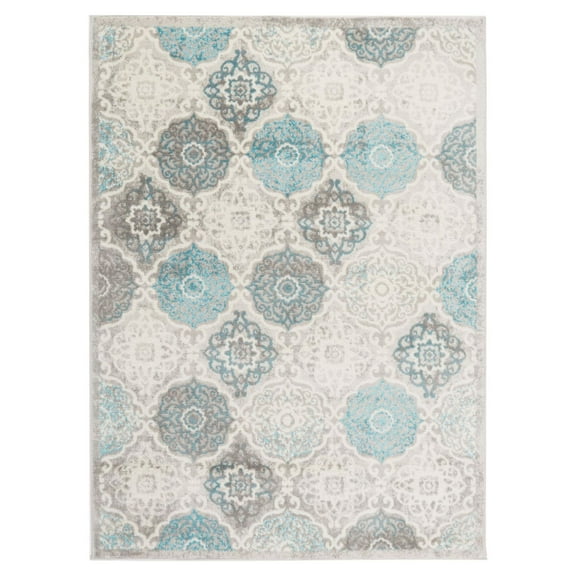 Home Dynamix Boho Andorra Transitional Damask Area Rug, Grey/Blue, 6'6"x9'6"