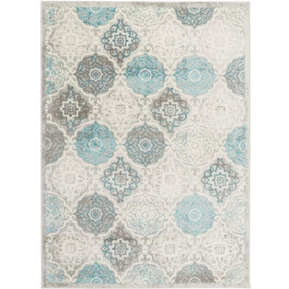 Home Dynamix Boho Andorra Transitional Damask Area Rug, Grey/Blue, 7'9"x10'2"