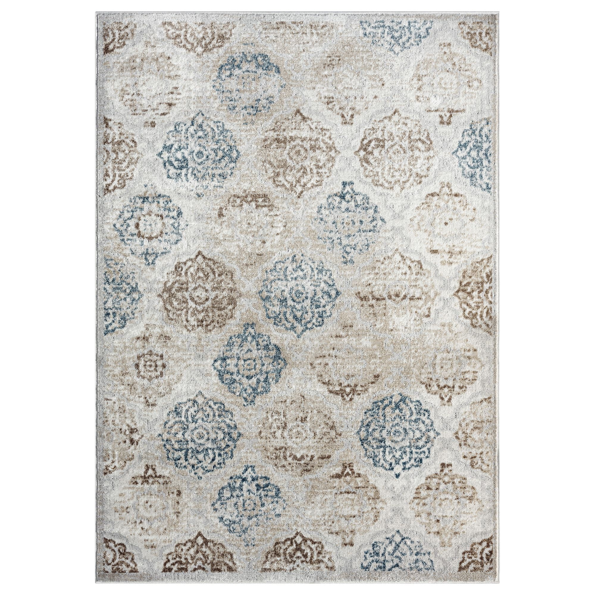Home Dynamix Boho Andorra Transitional Damask Area Rug, Ivory/Navy Blue, 7'10"x10'2"