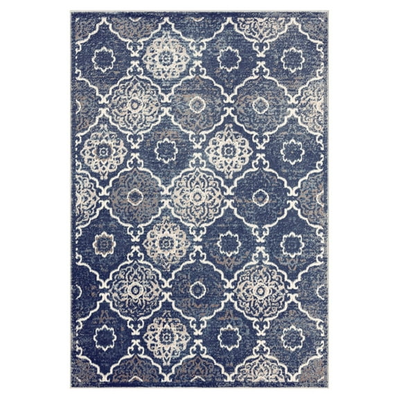 Home Dynamix Boho Andorra Transitional Damask Area Rug, Navy Blue/Ivory, 2'7"x4'7"