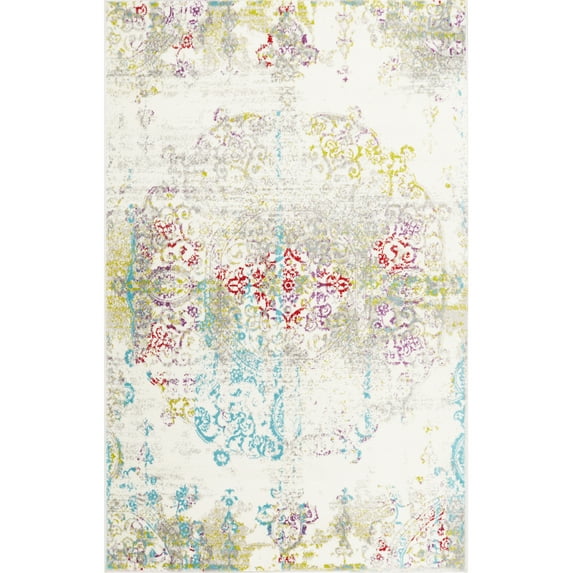 Home Dynamix Boho Makenna Bohemian Medallion Area Rug, Ivory/Blue, 20"x31"