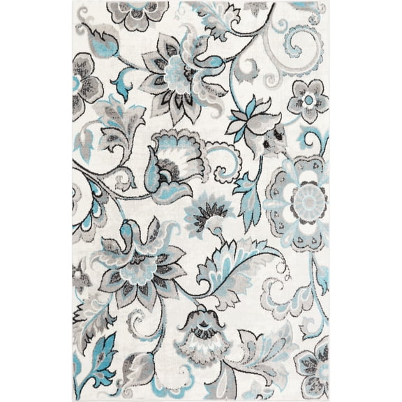 Home Dynamix Boho Odesa Modern Floral Area Rug, Ivory/Aqua, 3'3"x5'2"