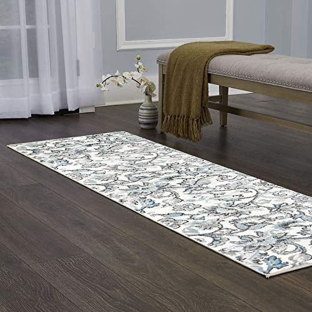 Home Dynamix Boho Odesa Modern Floral Runner Area Rug, Ivory/Aqua, 1'6"x7'2"