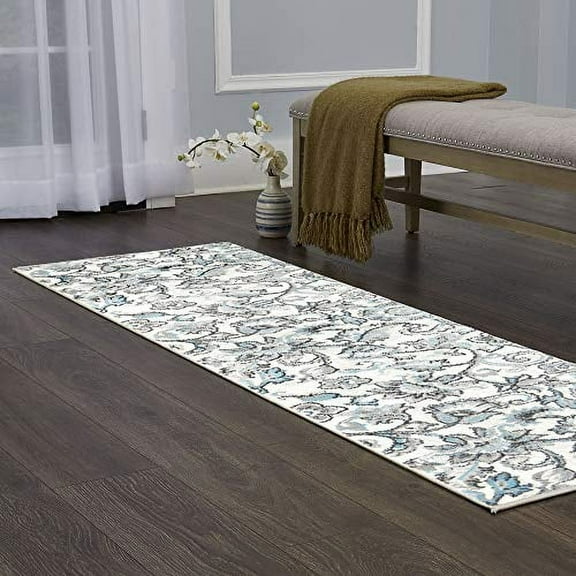 Home Dynamix Boho Odesa Modern Floral Runner Area Rug, Ivory/Aqua, 1'6"x7'2"