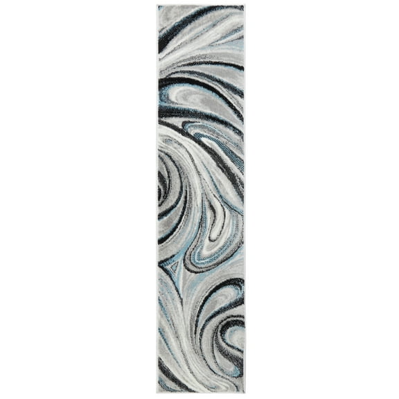 Home Dynamix Boho Odette Abstract Swirl Runner Area Rug Grey/Blue, 1'6"x7'2"