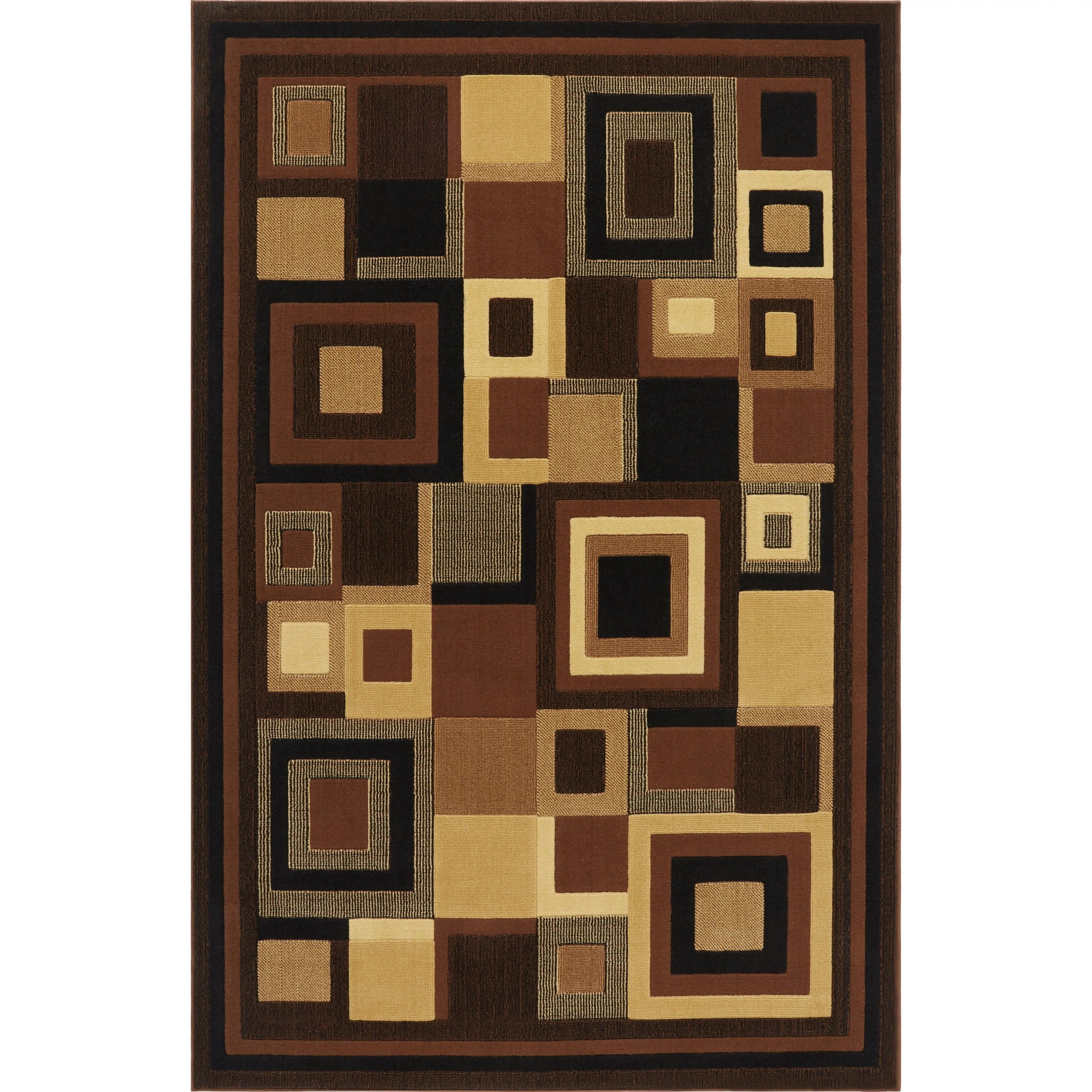 Geometric Black Round Washable Synthetic Rug with Memory Foam