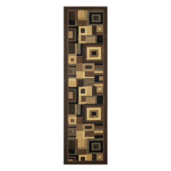 Home Dynamix Catalina Virginia Contemporary Layered Square Runner Area Rug, Black/Brown, 1'9"x6'9"