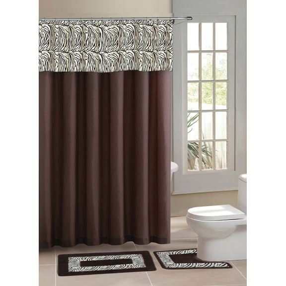 Home Dynamix Designer Bath Shower Curtain and Bath Rug Set: DB15Z-500 Zebra Brown: 15 Piece Bath Set