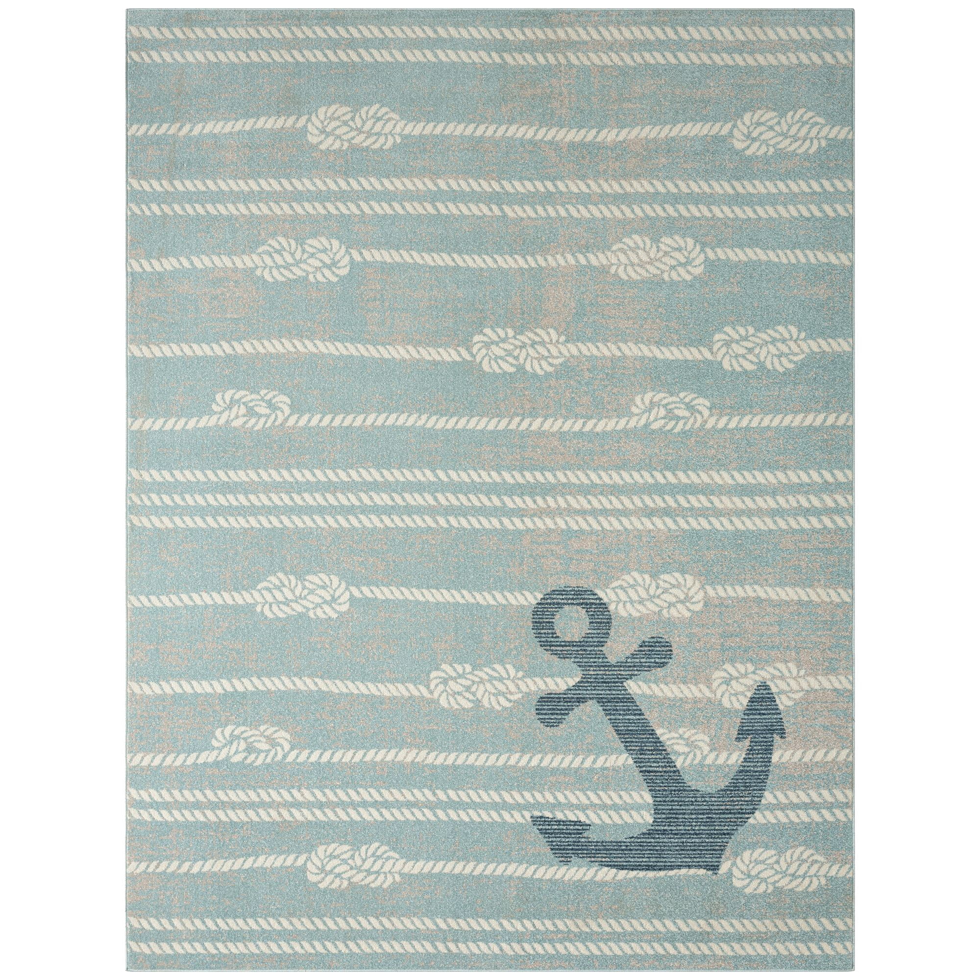 Home Dynamix Marine Anchor Coastal Anchor Indoor/Outdoor Area Rug, Blue/Ivory , 5'2"x7'2"