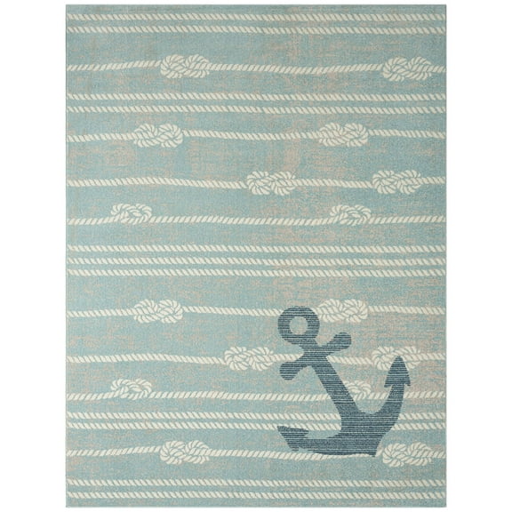 Home Dynamix Marine Anchor Coastal Anchor Indoor/Outdoor Area Rug, Blue/Ivory , 7'10"x10'2"