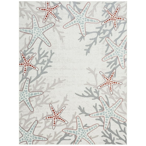Home Dynamix Marine Coral Coastal Starfish Indoor/Outdoor Area Rug, Ivory/Blue, 5'2"x7'2"