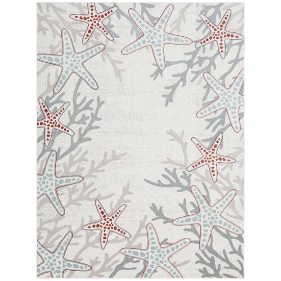 Home Dynamix Marine Coral Coastal Starfish Indoor/Outdoor Area Rug, Ivory/Blue, 7'10"x10'2"