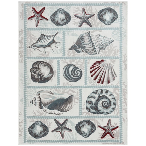 Home Dynamix Marine Sea Shells Coastal Starfish Indoor/Outdoor Area Rug, Ivory/Blue, 5'2"x7'2"