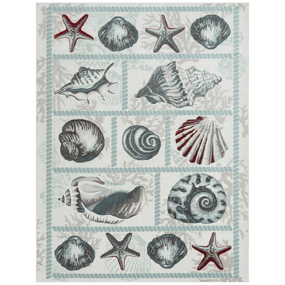 Home Dynamix Marine Sea Shells Coastal Starfish Indoor/Outdoor Area Rug, Ivory/Blue, 7'10"x10'2"