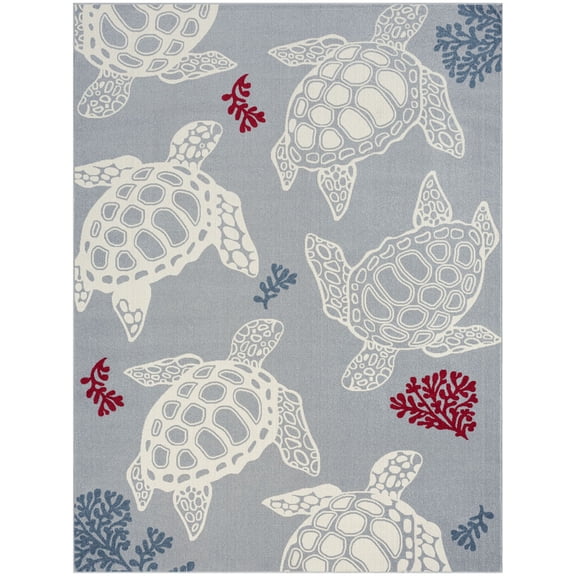 Home Dynamix Marine Sea Turtle Coastal Animal Indoor/Outdoor Area Rug, Grey/Ivory , 7'10"x10'2"