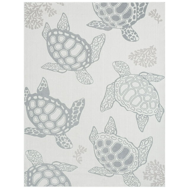 Home Dynamix Marine Sea Turtle Coastal Animal Indoor/Outdoor Area Rug, Ivory/Grey, 5'2"x7'2"
