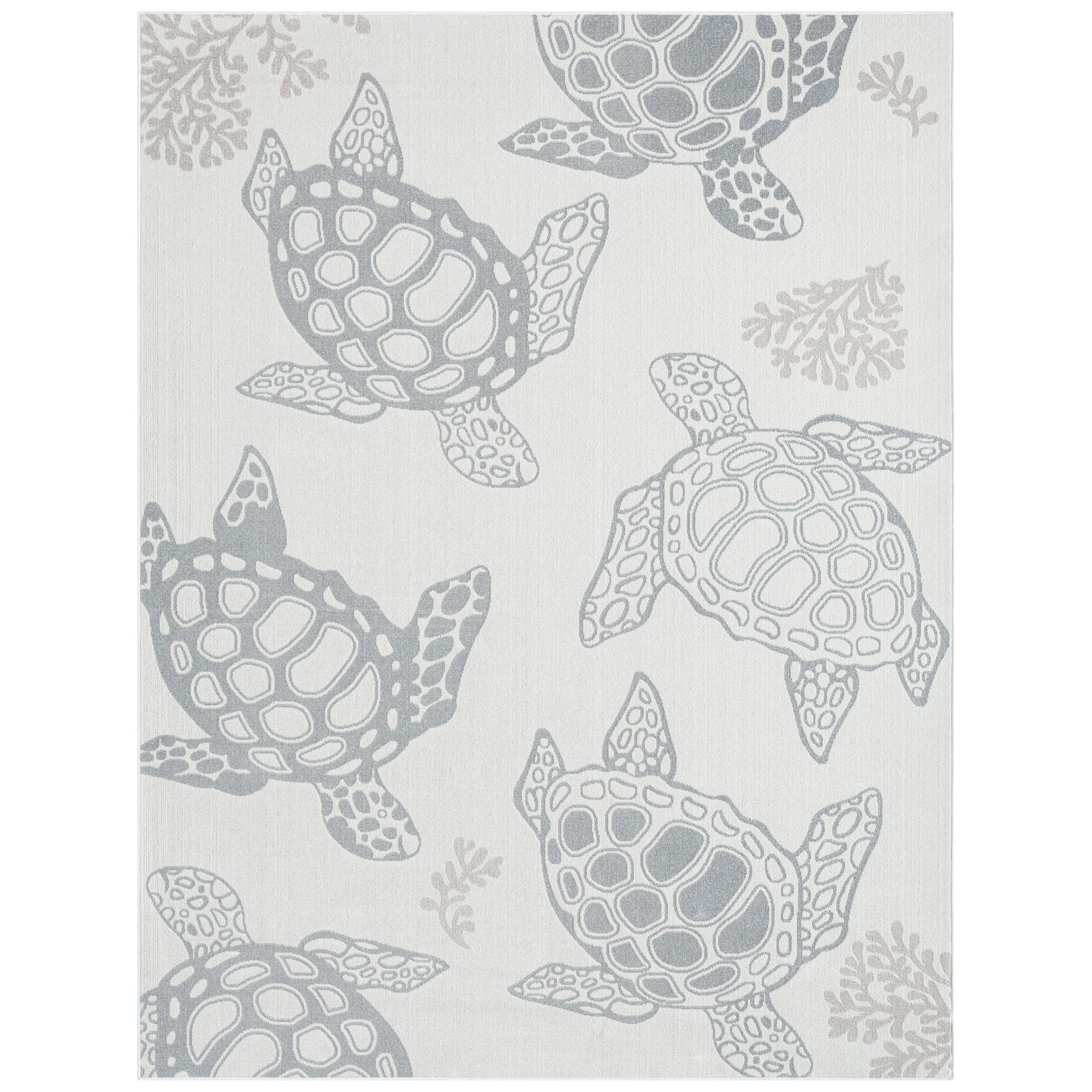Home Dynamix Marine Sea Turtle Coastal Animal Indoor/Outdoor Area Rug, Ivory/Grey, 7'10"x10'2"