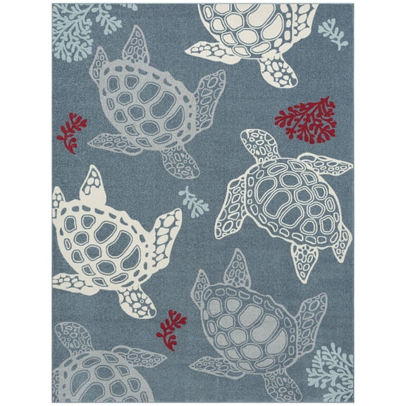 Home Dynamix Marine Sea Turtle Coastal Animal Indoor/Outdoor Area Rug, Navy Blue/Ivory , 5'2"x7'2"
