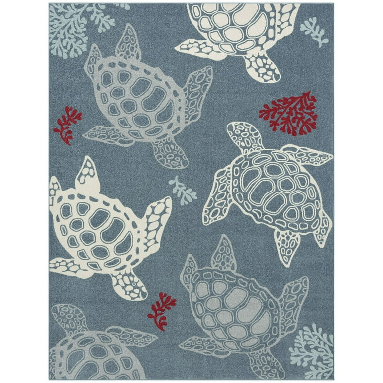 5' X 7' Ivory Or Teal Sea Creatures Indoor Outdoor Area Rug 5' X 7' Ivory Or Teal Sea Creatures Indoor Outdoor Area Rug