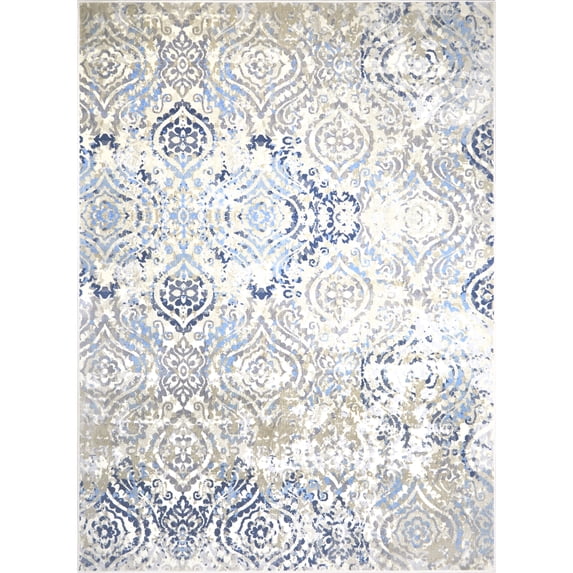 Home Dynamix Melrose Audrey Moroccan Ogee Damask Area Rug, Ivory/Blue, 9'2"x12'5"