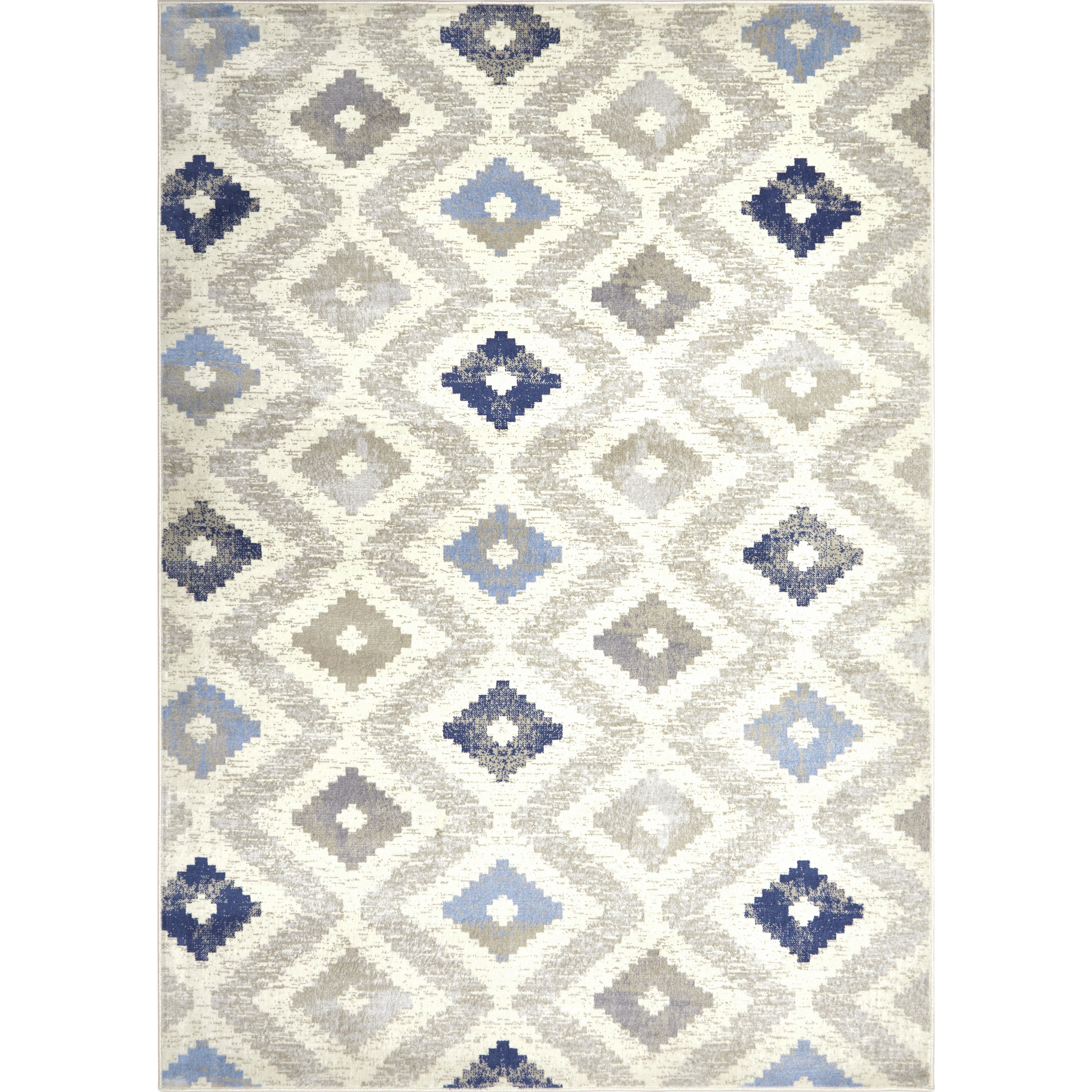 Home Dynamix Melrose Maritza Bohemian Zigzag Diamond Area Rug, Ivory/Blue, 9'2"x12'5"