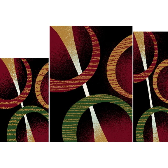 Home Dynamix Modern Rings Geometric Stripes Black 3 Pcs Area Rug Contemporary Runner Mat Set