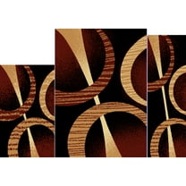 Home Dynamix Modern Rings Geometric Stripes Brown 3 Pcs Area Rug Contemporary Runner Mat Set