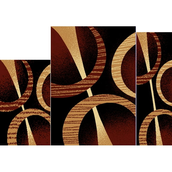 Home Dynamix Modern Rings Geometric Stripes Brown 3 Pcs Area Rug Contemporary Runner Mat Set